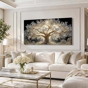 Large Gold Wall Art Framed Tree Of Life Artwork for Living Room 29" x 58"