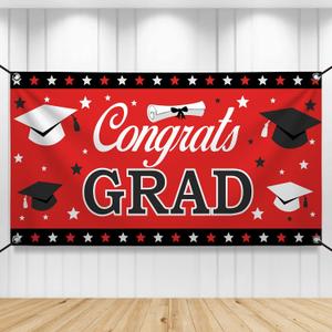 Graduation Decorations 2026 | Red and Black Congrats Grad Banner - 72x44 Inch | Red Graduation Banner Class of 2026 | Grad Party Decorations Graduation Backdrop 2026, KatchOn