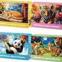 Jeacirio 4-Pack 100 Pieces Puzzles for Kids Ages 4-6 6-8 Panda Tiger Deer Cat Puzzles 100 Pieces Jigsaw Puzzles for Kids 8-10 Year Old, Large Piece Puzzle for Seniors, Puzzle Toys for Boys and Girls