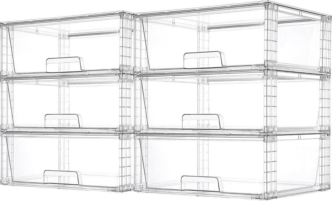 Vtopmart 6 Pack Large Stackable Storage Drawers,Easily Assemble Acrylic Bathroom Closet Undersink Organizers and Storage,Plastic Storage Bins for Kitchen Cabinets,Pantry,Makeup,Medicine Organization