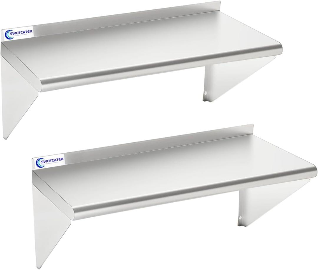 Stainless Steel Shelf 2 Pack 12"x24", Wall Mounted Metal Shelves
Commercial Kitchen Shelf, 260LB Heavy Duty Stainless Steel Floating Shelving for Restaurant, Garage, Laundry Room, Home
