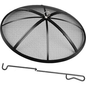 Fire Pit Spark Screen, 30 Inch Diameter Fire Pit Screen with Handle & Poker,Heavy Duty Metal Mesh Fire Pit Screen,Fire Pit Lid for Outdoor/Beach/RV Camping/Backyard (Black)