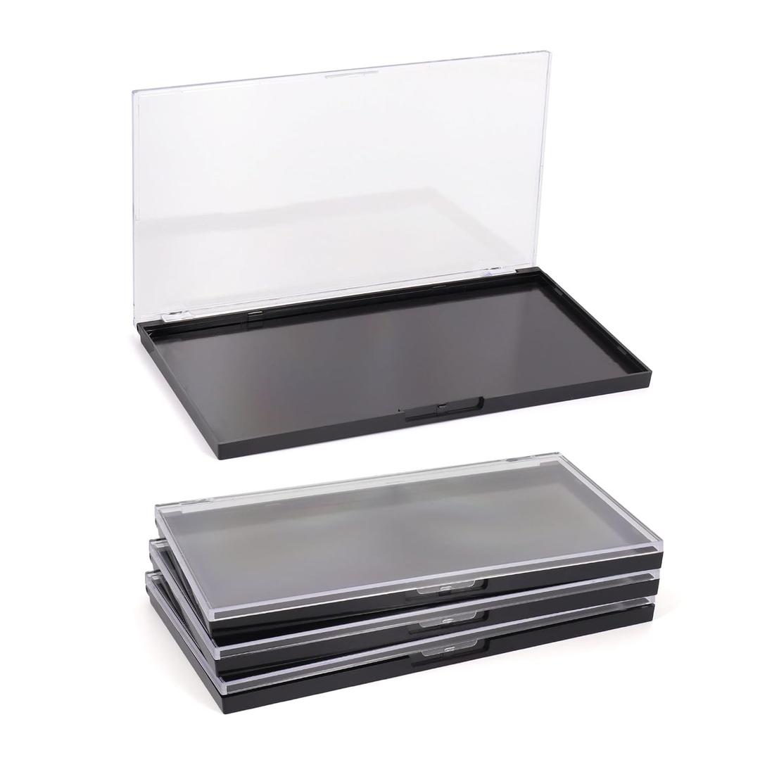 3 Pack Magnetic Makeup Palette with Clear Top, Empty Cosmetics Pan Dispensing Storage Box with 60Pcs Adhesive Metal Stickers for DIY Eyeshadow Lipstick Blush Powder- 7.7"x4.3" Large