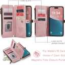 Defencase Compatible with iPhone 16 Plus Case Wallet with RFID Blocking Card Holder for Women Men, PU Leather Magnetic Snap Flip Zipper Strap Wallet Phone Case Fit for iPhone 16 Plus 6.7", Rose Pink