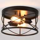 2-Light Flush Mount Ceiling Light Fixture, Industrial Modern Black Ceiling Lamp, Vintage Farmhouse Light Fixture for Hallway, Bedroom, Dining Room, Living Room, Kitchen, Entryway (Black ceiling light)