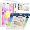 For iPad Air 5th 4th Generation 10.9 inch Case with Screen Protector [15ft Drop Protection] iPad Pro 11 Case 4th 3rd 2nd 1st Gen (2022 2021 2020 2018) for Kids W/ 360 Stand Hand/Shoulder Strap (Blue)