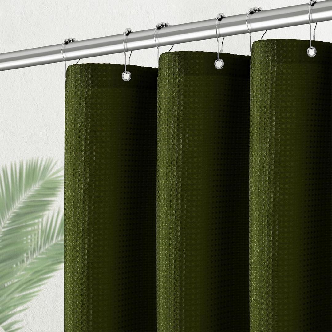 PANGSINNE Stall Shower Curtain 36 x 72 Inches, Heavy Duty Fabric Hotel Quality Waffle Textured 256GSM Army Green Shower Curtain