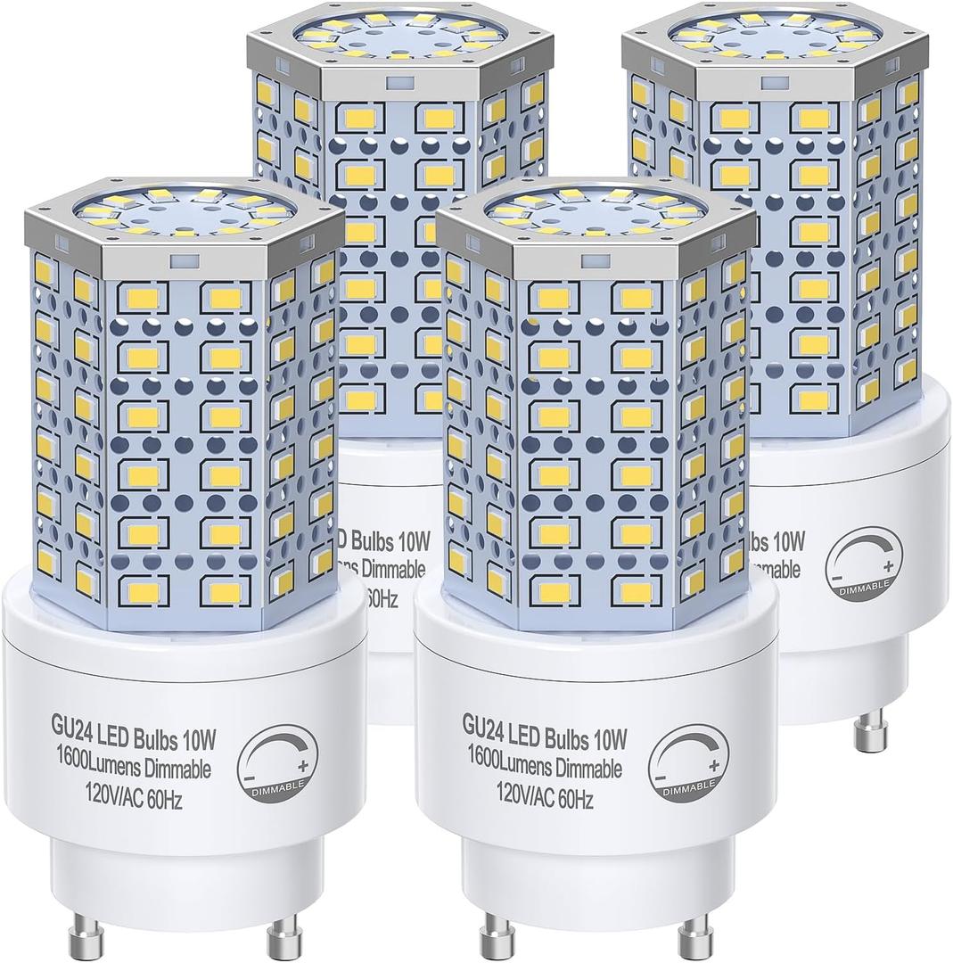 BMXKPO GU24 LED Light Bulb Dimmable 10W,5000K Daylight,1600 Lumens(100W Equivalent),Replace CFL Twist-in 2 Prong Light Bulb (4-Pack)