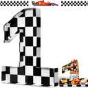 Mifoci 13.7" Race Car Cardboard Fillable Number Box for Charcuterie Fast Birthday Party Decor 1st 2nd 3rd 5th Number Shaped Box Black and White Checkered Snack Paper Mache Tray for Party Supplies (1)