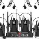 D Debra Audio AU400 Pro UHF 4 Channel Wireless Microphone System with Cordless Handheld Lavalier Headset Mics, Metal Receiver, Ideal for Karaoke Church Party (with 4 Bodypack (B))