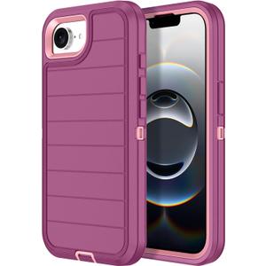 for iPhone 16e Case Heavy Duty 3-Layer[Shockproof][Dropproof][Dust-Proof] Military Grade Rugged Full Body Protection Cover Case for Apple iPhone 16e 6.1 inch 2025,Purple/Pink