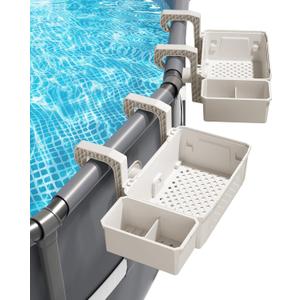AquaJoyer 2 Sets of Poolside Storage Baskets with Cup Holders - Perfect for 3-Inch or Smaller Top Rails - Above Ground Pool Accessories - Fit for Most Above Ground Pool, Beige