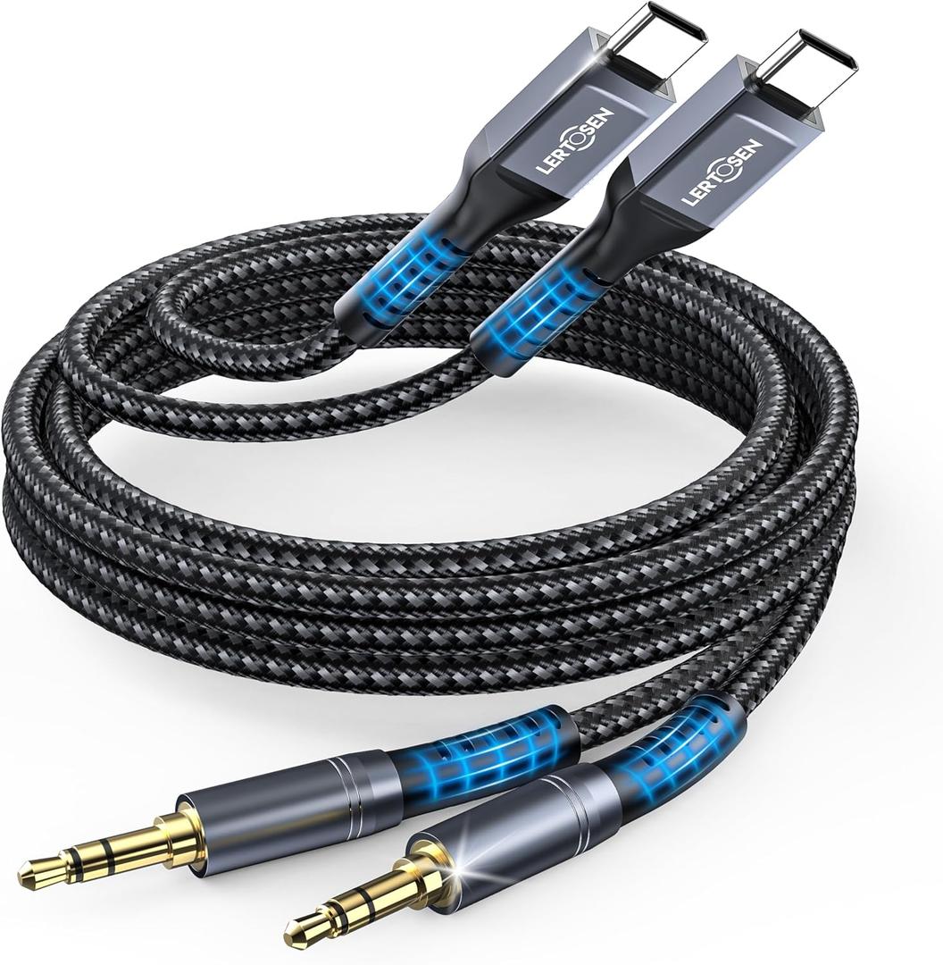 2 Pack USB C to 3.5mm Audio Cable [4ft], Type C to Aux Headphone Jack Adapter, Hi-Fi DAC Dongle Cord Compatible with iPhone 16/15 Pro Max,Samsung S25/S24/S23,iPad Pro, Pixel, Car Stereo