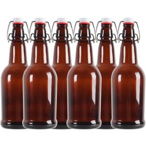 16oz - Swing Top Glass Bottles, Flip Top Glass Water Bottles for Fermentation, Kombucha, Oil, Vinegar, Vanilla Extract, Juice, Tea, Wine - Beer Brewing Bottle, 6 Pack