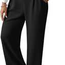 EVALESS Womens Wide Leg Work Pants Straight Elastic High Waisted Double Button Trousers Business Casual Pants with Pockets (Small, Black)
