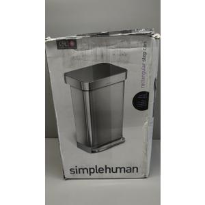 simplehuman 45 Liter / 12 Gallon Liter Rectangular Hands-Free Kitchen Step Trash Can with Soft-Close Lid, Brushed Stainless Steel with Plastic Lid