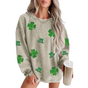 Deer Lady 2026 Mardi Gras Sweatshirt Women Sequin Long sleeve Casual Pullover Tops Oversized Crewneck Tee (Black, L)