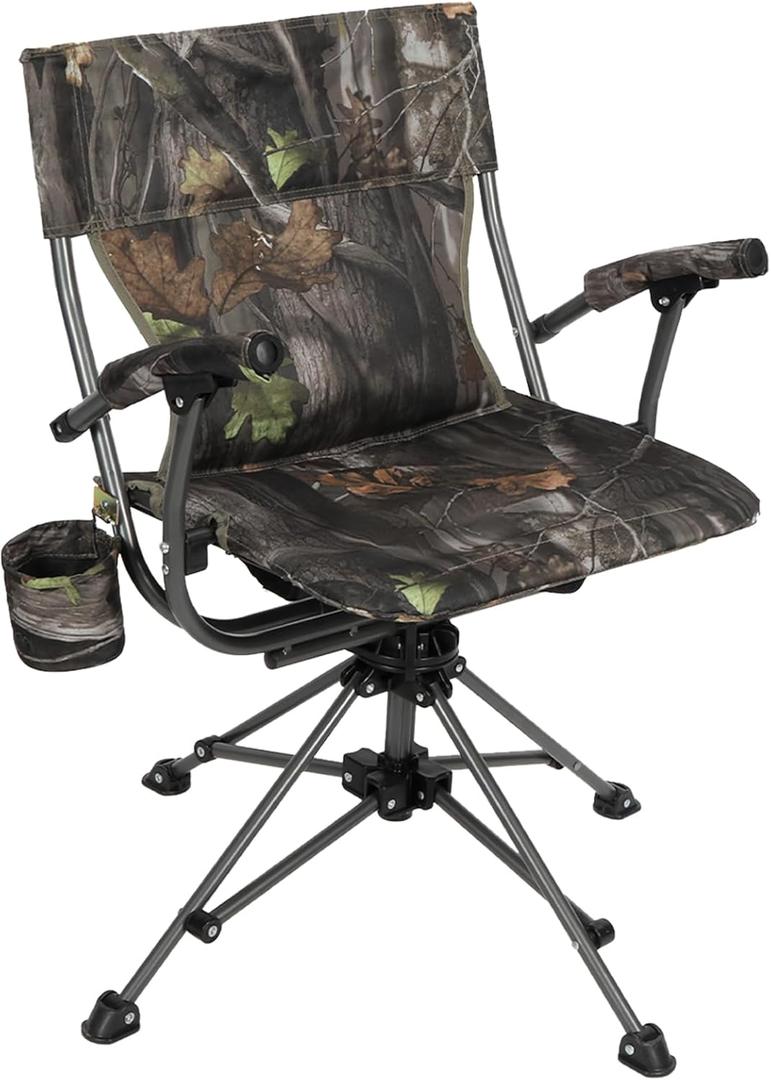 REDCAMP 360 Swivel Hunting Chairs for Ground Blinds, Portable Folding Camo Camping Chairs for Adults Hunting Seats with Hard Arms for Fishing Camping