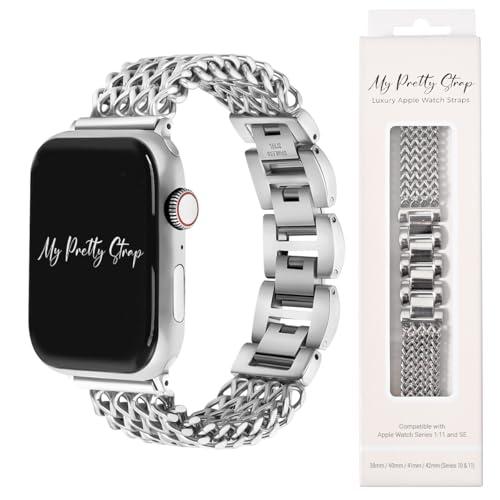 My Pretty Strap – Stainless Steel iWatch Band for Women – Compatible with Apple Watch (38/40/41/42/44/45/49MM) – Fits Wrists 4.9 to 6.3 Inches (125–160 mm) – Easy Resizing- No Tool Needed- Mermaid