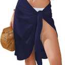 Ekouaer Women's Sarongs Short Sheer Bikini Skirt Wrap Beach Pareo Chiffon Swimsuit Cover Up S-XXL (Navy Blue)
