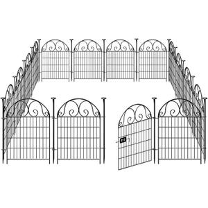 Tall Garden Animal Barrier Fence With Gate,40 in(H)27 in(L) 12 Panels Dog Digging Fence Barrier, Black Metal Temporary Fences, Reusable Defense Fencing For Outdoor Yard. Total 26.2 FtPatented