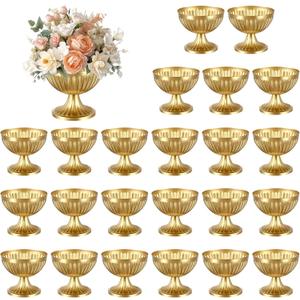 Ziliny 24 Pcs Gold Vases for Centerpieces 4.7" Wide 4" High Metal Compote Vases Bulk Wedding Table Centerpiece Flower Pot Vintage Floral Arrangements for Weddings Anniversaries Party Home Decor
