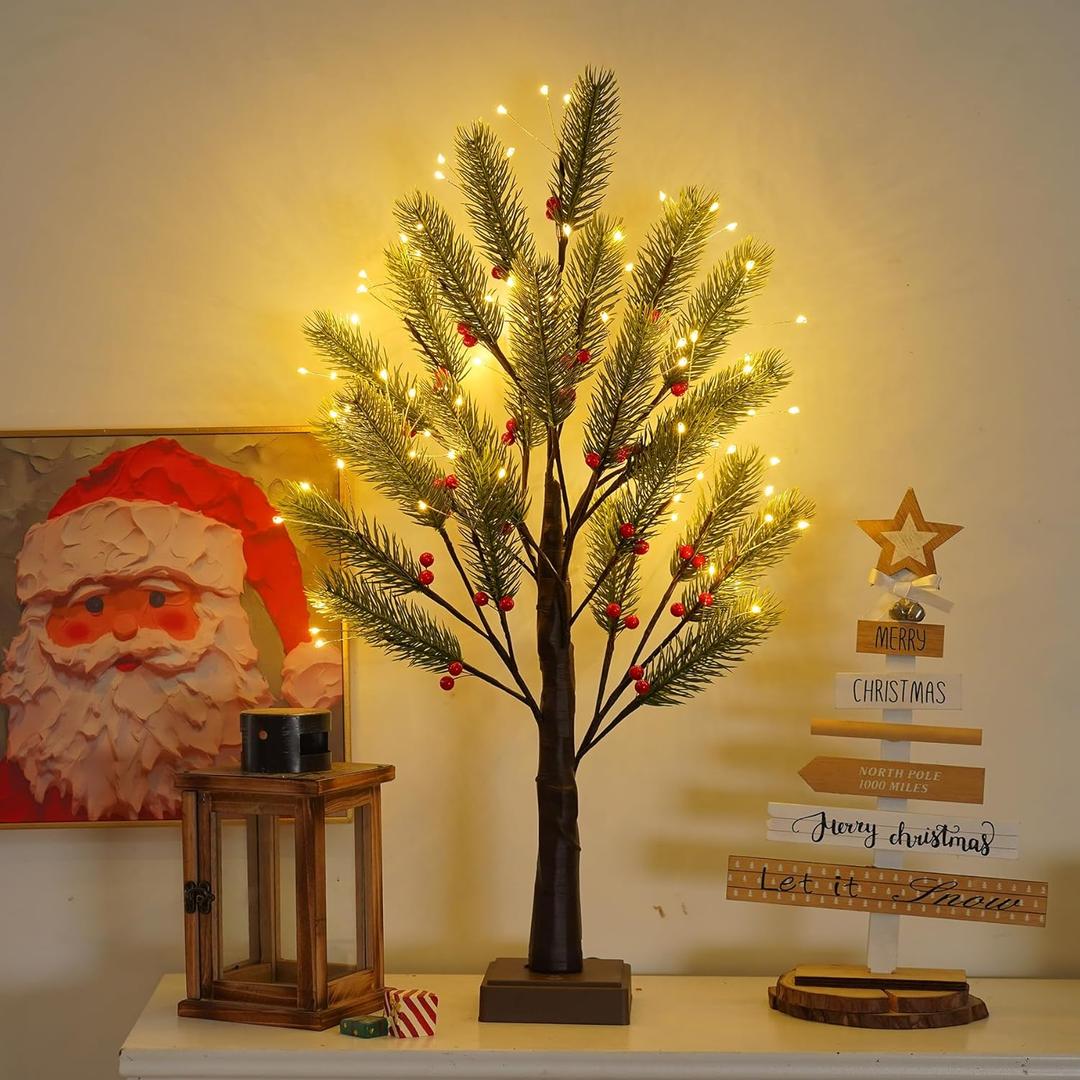 72 LED Artificial Lamp with Timer, DIY Christmas Tree Lights, USB/Battery Powered Desktop Bonsai Tree Pine Needles, Fairy Light Spirit Tree for Indoor Table Home Wedding Bedroom-Warm White