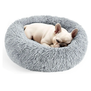 Hoewina Dog & Cat Bed for Indoor Cats, 20in Calming Donut Bed for Puppy and Kitten, Washable Round Fluffy Pet Bed for Small Medium Dogs and Cats (Light Grey)