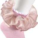 Yepami 4 Pairs Girls Ruffle Socks Big and Shimmering Lace Sock Ruffled Dress Socks for Girl Toddler (Pink, S)