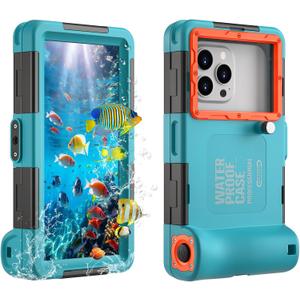 Underwater Phone Case for Snorkeling, [50ft/15M] Diving Professional Waterproof Phone Case for iPhone 17-7 Pro/Pro Max/Plus/Mini, Galaxy S10-S25 Plus/Ultra, A21-A56(NOT for Multi-folding Screen)[Blue]