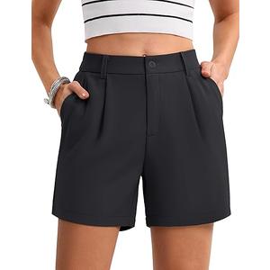 MAGCOMSEN Shorts for Women Dressy Casual Summer Pleated Tailored Back Elastic Waist Trouser Shorts with Pockets, Small 