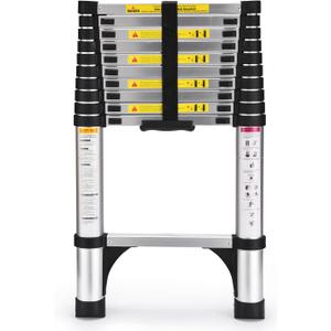 Telescoping Ladder, SocTone 10.5 FT Aluminum Lightweight Extension Ladder with 2 Triangle Stabilizers, Heavy Duty 330lbs Max Capacity, Multi-Purpose Collapsible Ladder for Household or Outdoor Work