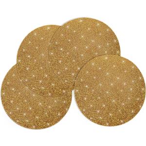 Gold Rhinestone Placemats Set of 4, Sparkle Crushed Diamond Round Halloween Christmas Glitter Table Mat for Centerpiece Kitchen Party Tableware Decoration 15 Inches (Gold, 4 pcs)