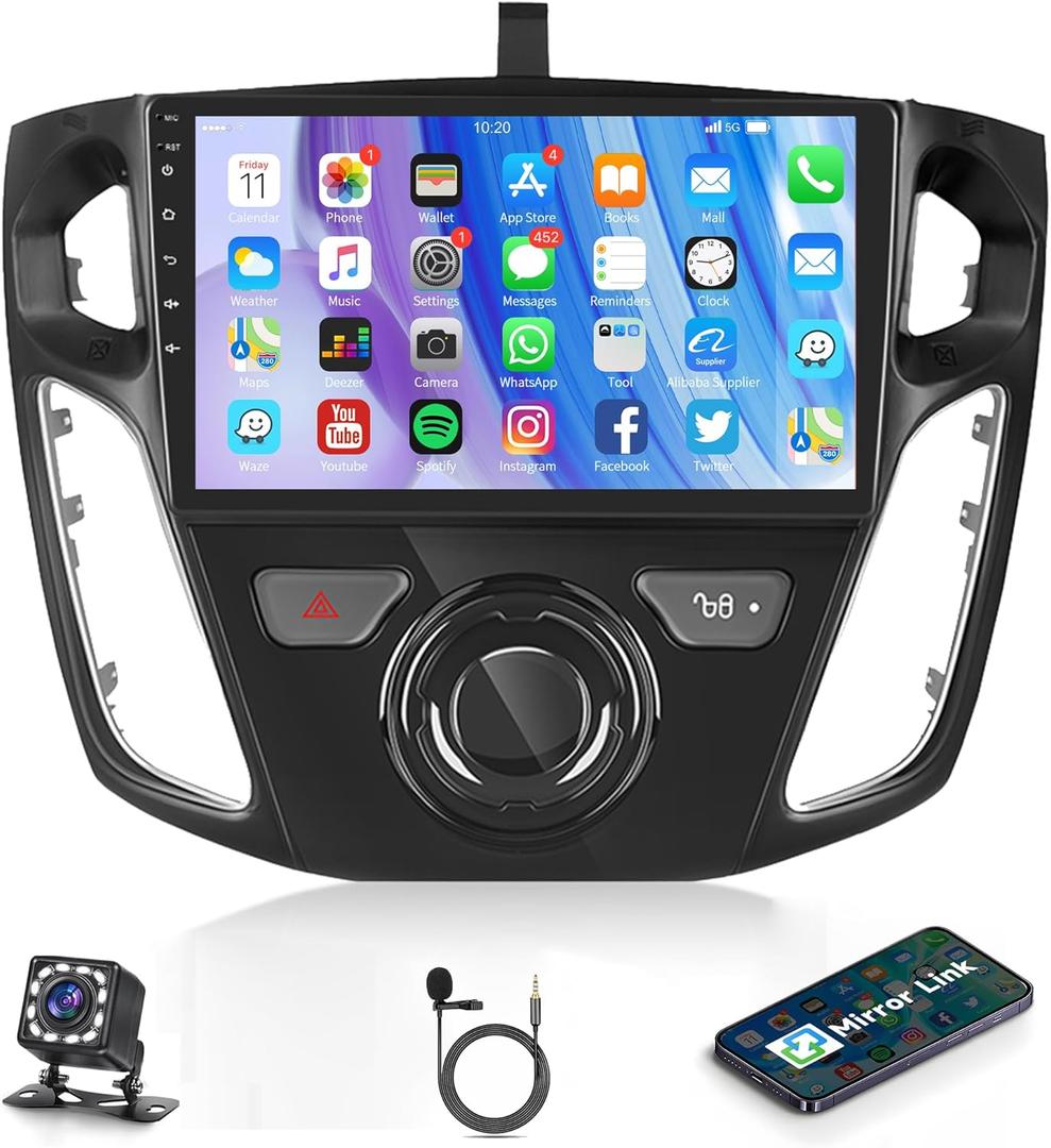 Android Car Stereo for Ford Focus 2012 2013 2014 2015 2016 2017 2018 with Bluetooth GPS Navigation, Rimoody 9 Inch Touch Screen Car Radio with FM WiFi Mirror Link + Backup Camera