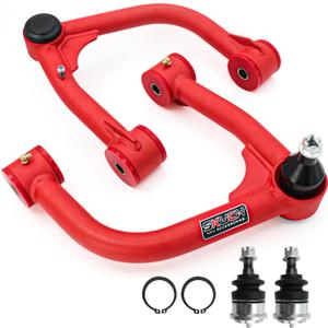 2-4" Lift Front Upper Control Arms for 2007-2021 Toyota Tundra, 2008-2022 Toyota Sequoia, Tubular Suspension Arms, PU Bushing, 2 Replacement Ball Joints, Wrinkle Red
