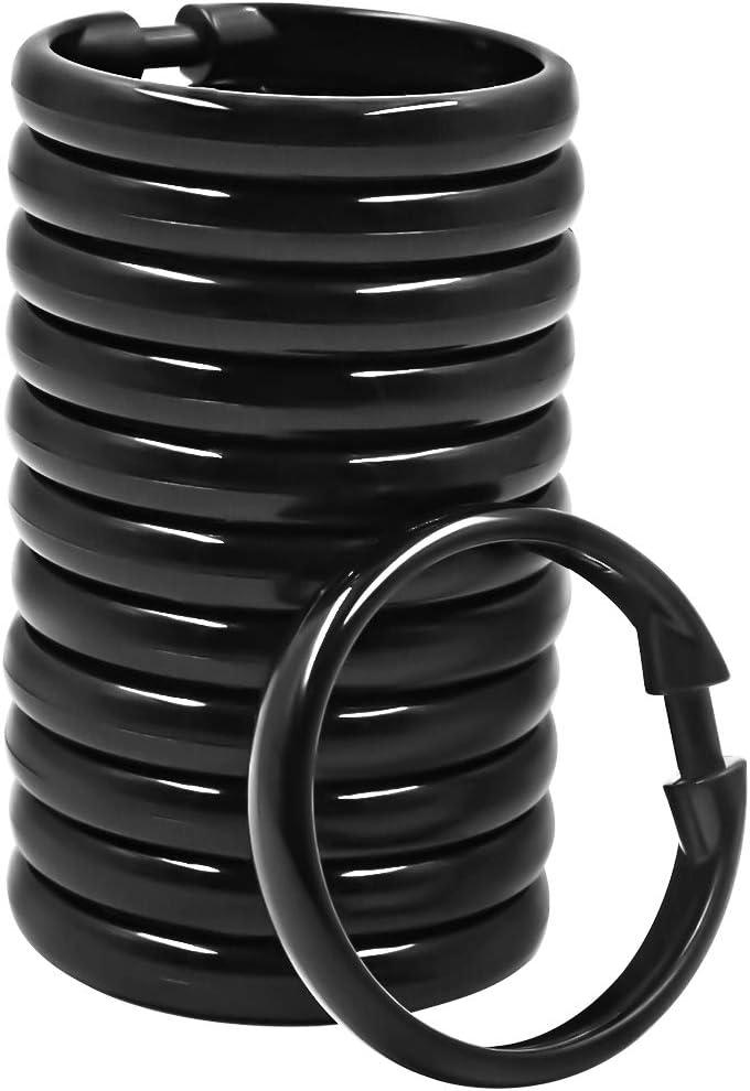 Qulable Shower Curtain Rings-12 Pack- Plastic Shower Curtain Hooks O-Shaped Rings Hook Glide Easily on Bathroom Shower Rod(Black)