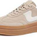 LUCKY STEP Women's Platform Fashion Sneakers Thick Sole Suede Genuine Leather Classic Rubber Gum Sole Low Top Casual Walking Shoes8.5