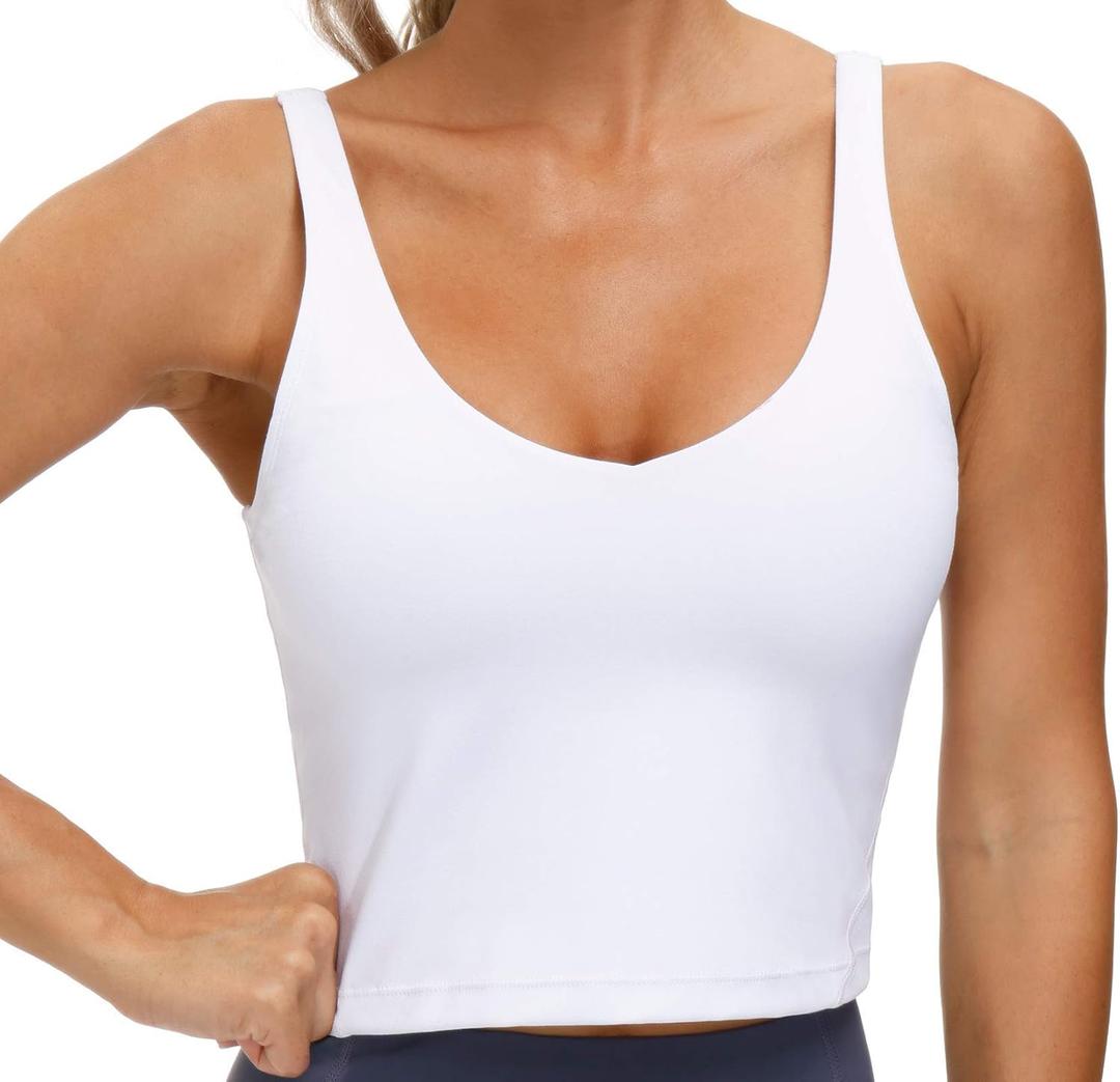 THE GYM PEOPLE Womens' Sports Bra Longline Wirefree Padded with Medium Support (White)