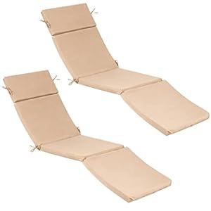 Preboun Set of 2 Outdoor Pool Lounge Chaise Chair Cushion for Outdoor Furniture Patio Replacement Cushion Outside Fabric Chair Sun Lounger Seat Foam Covers for Lawn Summer Beach Pools 
(Khaki)
