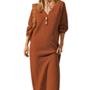 Cutiefox Women's Fall Winter Sweater Long Dress Button V Neck Batwing Long Sleeve Oversized Waffle Knit Dresses, Size XL