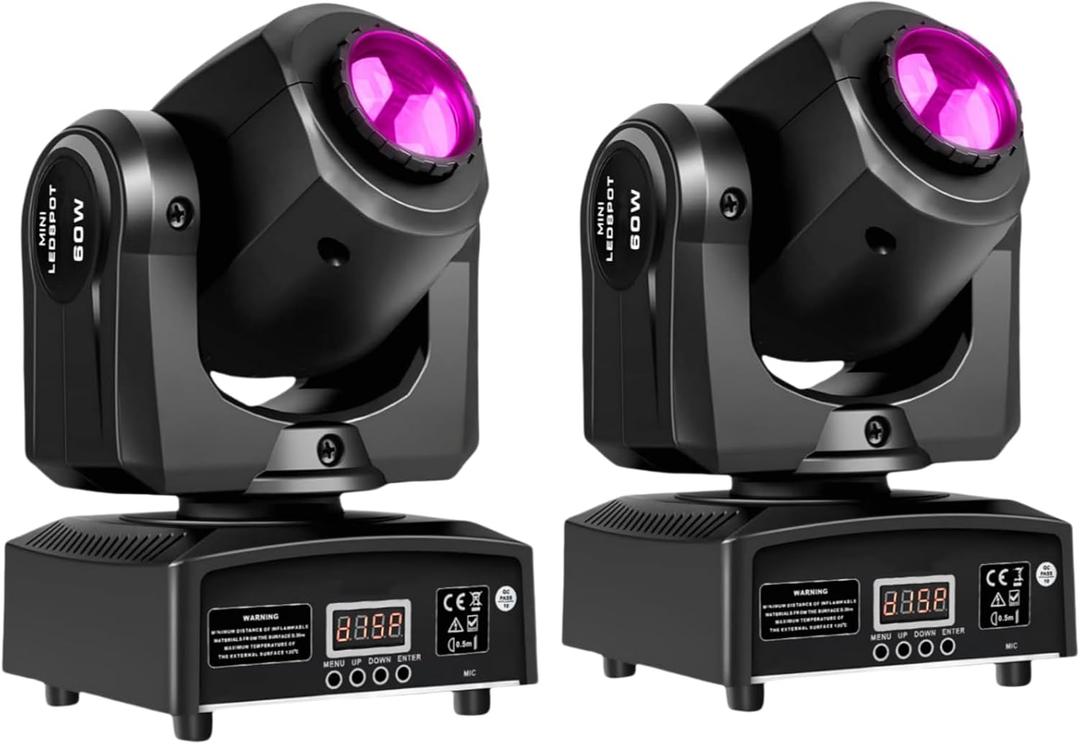 JCYWFLODY 2PCS Moving Head DJ Lights, 8 Gobos 8 Colors 11 Channels, LED 60W Stage Light with DMX 512 Sound Activated, DJ Light for Parties Disco Wedding Stage Lighting Bar Club Events