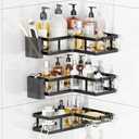 PUPILLEMON 3 Pack Corner Shower Caddy Organizer, Rustproof Shower Shelves Storage Rack, No Drilling Bathroom Caddy with Hooks and Toothpaste Holder