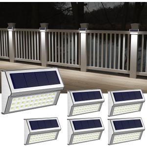ROSHWEY Solar Lights Outdoor 6 Pack 30 LED Deck Lights Solar Powered Waterproof Outside Stair Light Fence Post Lamp Outdoor Decor for Patio Step Pool Yard Walkway, Cool White Light
