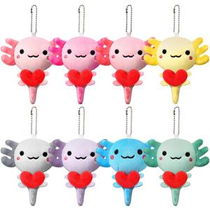 Poen 8 Pcs Valentine's Day Mini Axolotl Plush Keychains Ornament with Heart 4 Inch Galentines Party Favors Stuffed Animal Bulk Cute Kawaii Assorted Color Plushies for Birthday Classroom Gifts Exchange