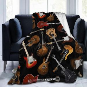Music Musical Guitar Flannel Throw Blanket Lightweight Soft Warm Bed Throws for Home Couch Room Sofa Office Travel Camping Dorm Decor Adults Kids Gifts 60x50 Inch (Color 2)