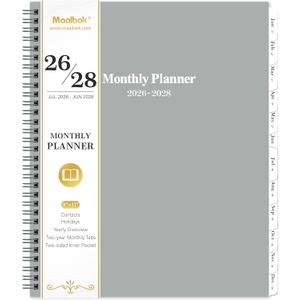 2026-2028 Monthly Planner/Calendar - 2 Year Planner 2026-2028, Monthly Tabs, 9  11, July 2026 - June 2028, Hard Cover, Inner Pocket - Grey