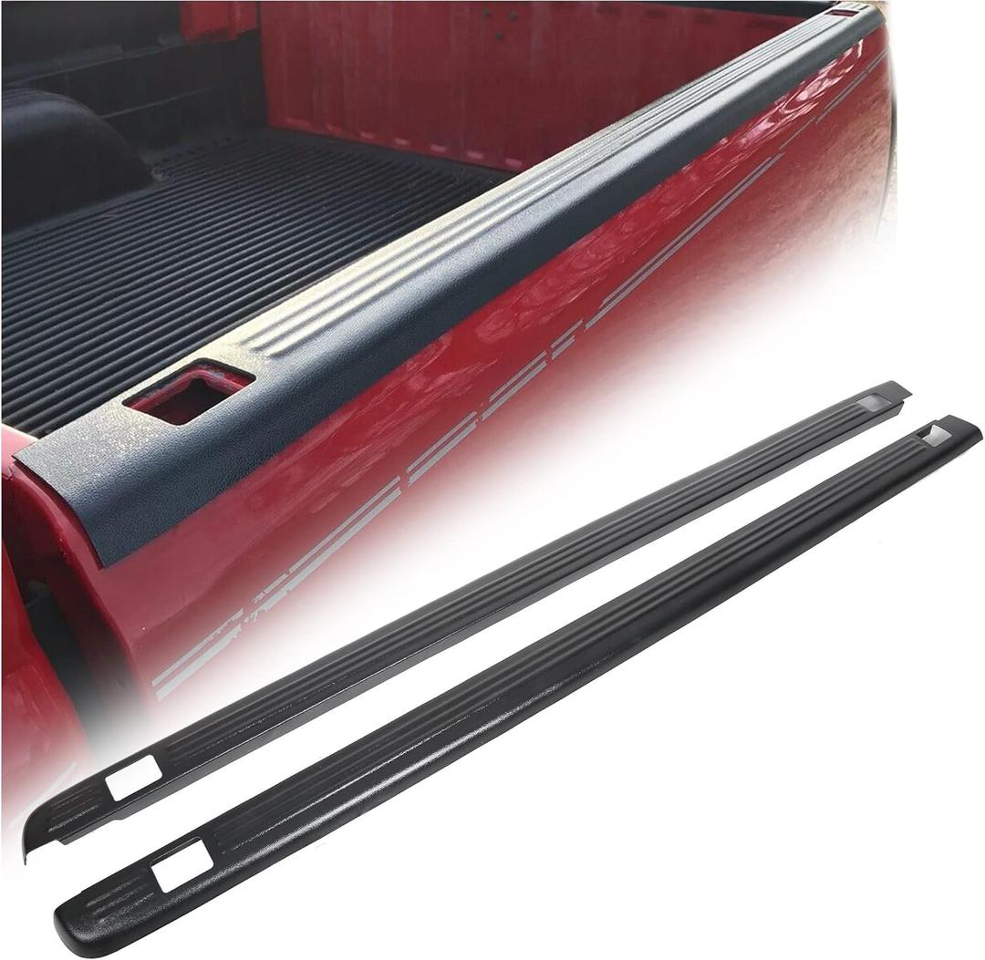 ECOTRIC Truck Bed Rail Caps W/Holes Compatible with 1999-2006 Chevrolet Silverado & GMC Sierra 1500 2500 3500 (Classic only) W/Stake Holes 6'6" Bed Black Ribbed Finish (Set of 2)