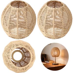 3PCS Pendant Light Shade,Rattan Lamp Shades Boho Chandelier Lamp Cover Nature Hand Woven Rattan Lampshade for Living Room, Bedroom, Ceiling Lamps,and Dining Room