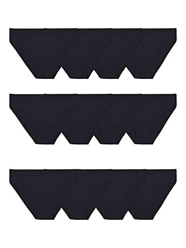Fruit of The Loom Women's Eversoft Cotton Bikini Underwear, Tag Free & Breathable, Stretch, Black, Size 8 (Pack of 12)
