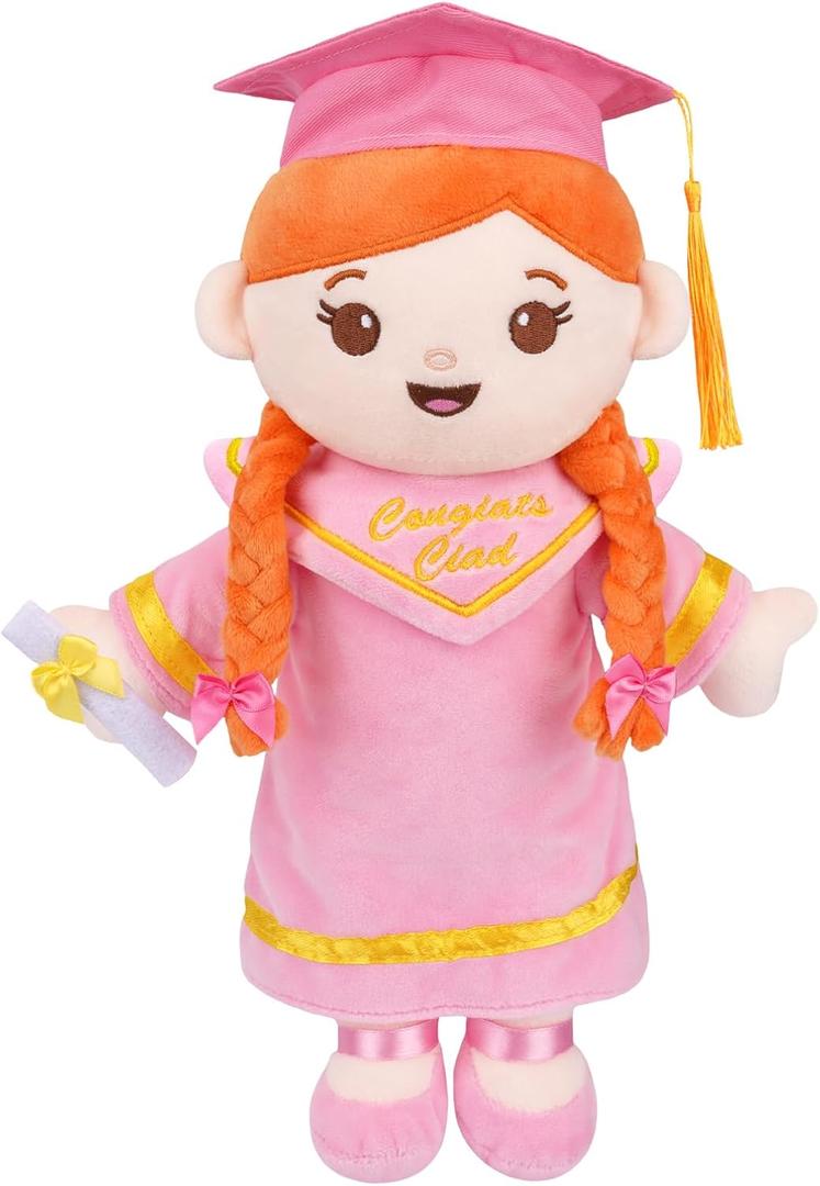 Graduation Plush Doll,Pink Stuffed Animal with Cap & Braided Hair,Soft Cute Plush Figure,Graduation Class of 2026 Keepsake Gifts for Girls Kids